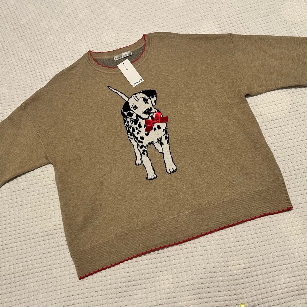 Dalmatian Dog Sweater Size Large Beige Knit Cute Graphic Pullover NWT
Size: 1X